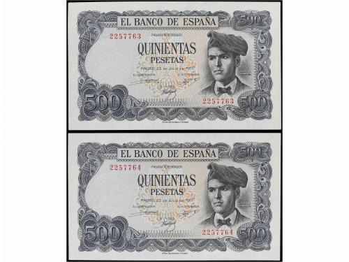 ESTADO ESPAÑOL. Lote 2 billetes 500 Pesetas. 23 Julio 1971. 