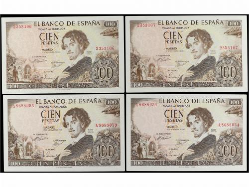 ESTADO ESPAÑOL. Lote 4 billetes 100 Pesetas. 19 Noviembre 19