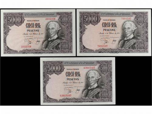 JUAN CARLOS I. Lote 3 billetes 5.000 Pesetas. 6 Febrero 1976
