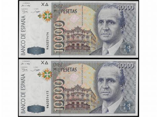 JUAN CARLOS I. Lote 2 billetes 10.000 Pesetas. 12 Octubre 19