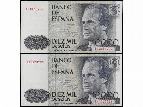 JUAN CARLOS I. Lote 2 billetes 10.000 Pesetas. 24 Septiembre