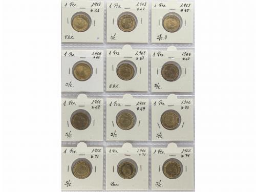 ESTADO ESPAÑOL. Lote 23 monedas 1 Peseta. 1944, 1947: (*49),