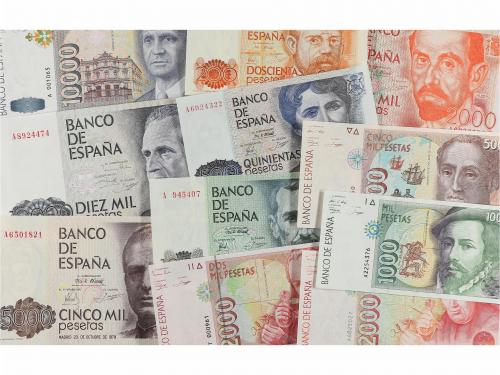 JUAN CARLOS I. Lote 11 billetes 200 a 10.000 Pesetas. Clarín