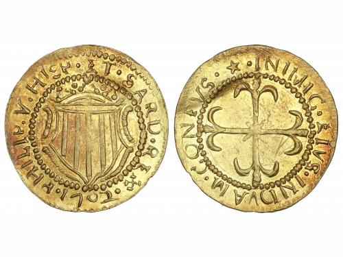 FELIPE V. 1 Escudo. 1702. CAGLIARI. CERDEÑA. 3,15 grs. AU. A