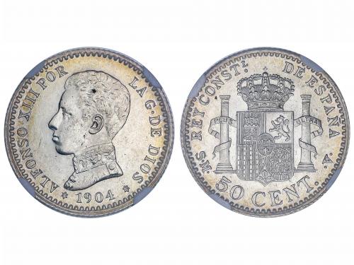 ALFONSO XIII. 50 Céntimos. 1904 (*0-4). S.M.-V. Encapsulada 
