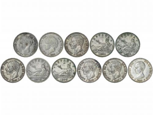 LOTES CENTENARIO. Lote 11 monedas 5 Pesetas. 1870 a 1896. GO