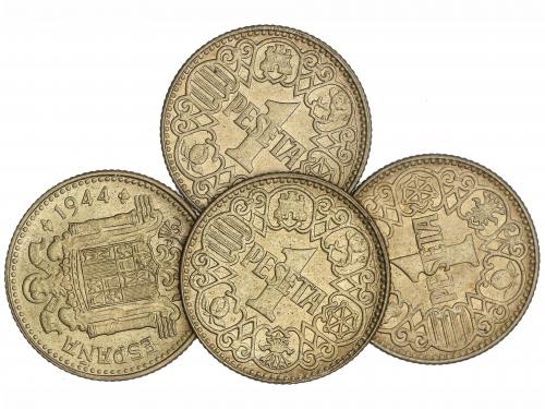 ESTADO ESPAÑOL. Lote 4 monedas 1 Peseta. 1944. SC. 
