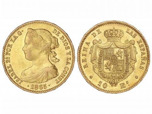 ISABEL II. 10 Escudos. 1865. MADRID. 8, 36 grs. AC-810. SC-.