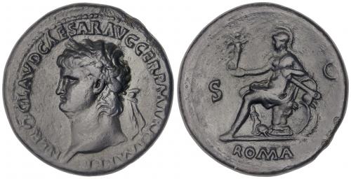 IMPERIO ROMANO. Sestercio. Acuñada el 54-55 d.C. NERÓN. Anv.