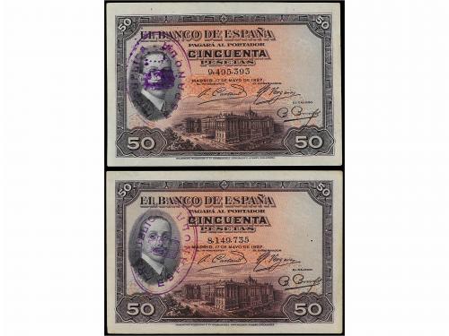 BANCO DE ESPAÑA. Lote 2 billetes 50 Pesetas. 17 Mayo 1927. A