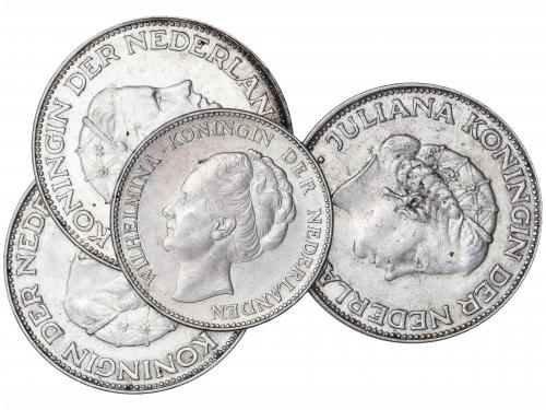 HOLANDA. Lote 4 monedas 1 y 2-1/2 (3) Gulden. AR. 1 Gulden 1