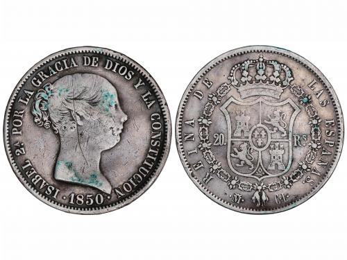 ISABEL II. 20 Reales. 1850. MADRID. C.L. 25,86 grs. (Golpeci