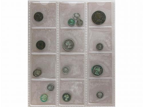 ISABEL II. Lote 60 monedas 2 Maravedis a 1 Escudo. 1845 a 18