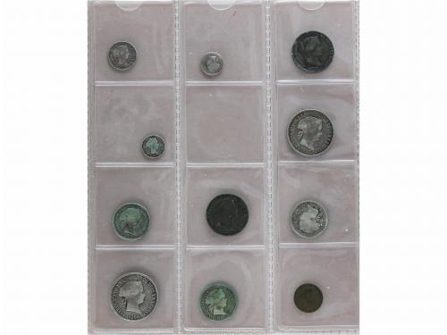 ISABEL II. Lote 60 monedas 2 Maravedis a 1 Escudo. 1845 a 18