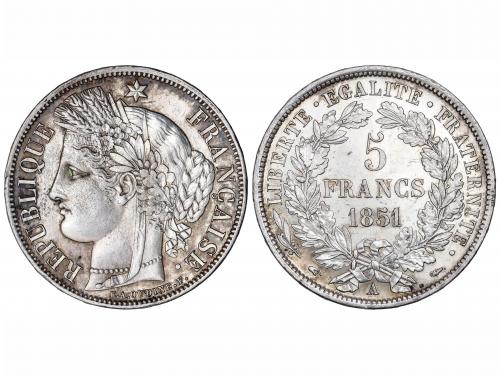 FRANCIA. 5 Francos. 1851-A. II REPÚBLICA. PARÍS. 24,90 grs. 