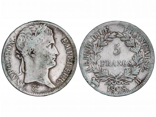 FRANCIA. 5 Francos. 1808-B. NAPOLEÓN EMPERADOR. ROUEN. 24,93