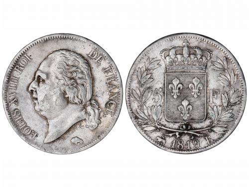 FRANCIA. 5 Francos. 1819-B. LUIS XVIII. ROUEN. 25,16 grs. AR