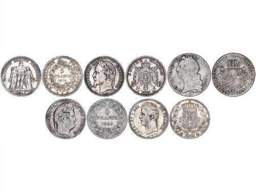 FRANCIA. Lote 5 monedas Ecu y 5 Francos (4). 1770 a 1876. Lu