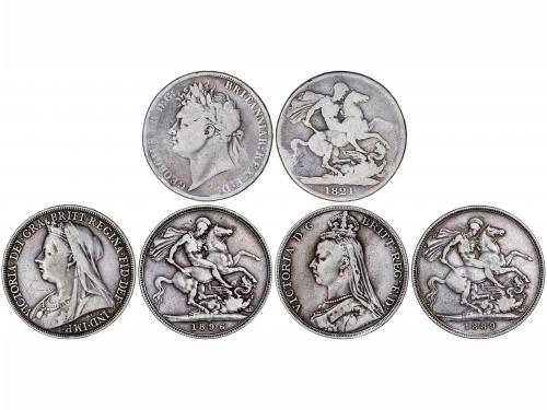 GRAN BRETAÑA. Lote 3 monedas Corona. 1821, 1889 y 1896-LX. J