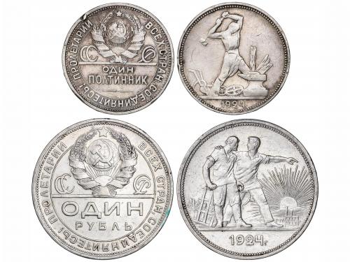 RUSIA. Lote 2 monedas 50 Kopeks y 1 Rublo. 1924. LENINGRADO.