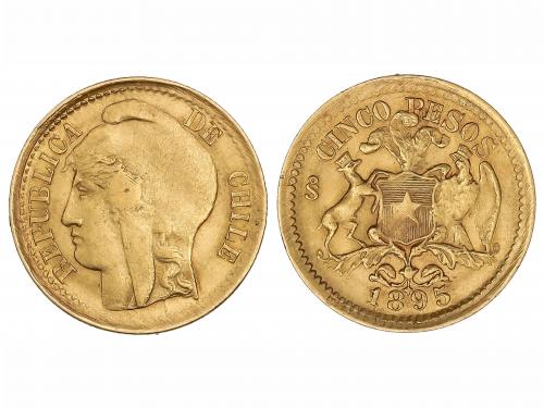 CHILE. 5 Pesos. 1895. SANTIAGO. 2,77 grs. AU. (Pequeñas rayi