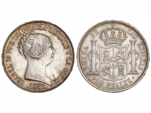 ISABEL II. 10 Reales. 1851. MADRID. 13,13 grs. (Pequeños gol