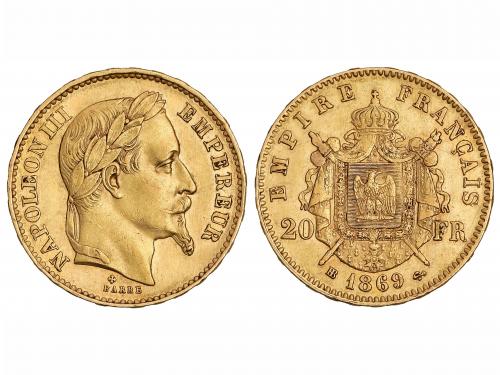 FRANCIA. 20 Francos. 1869-BB. ESTRASBURGO. 6,42 grs. AU. KM-