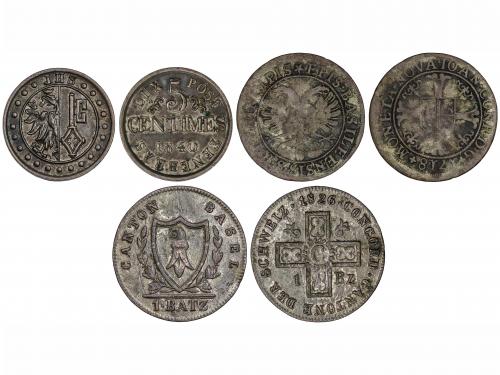 SUIZA. Lote 3 monedas. Ve. 5 Céntimos 1840 Ginebra, 1 Batzen