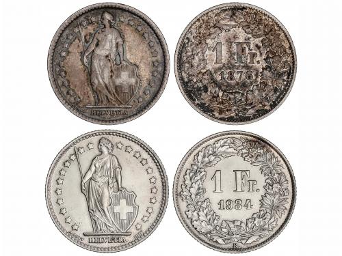 SUIZA. Lote 2 monedas 1 Franco. 1876-B y 1934-B. BERNA. AR. 