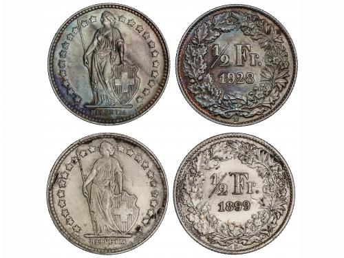 SUIZA. Lote 2 monedas 1/2 Franco. 1899-B y 1928-B. BERNA. AR