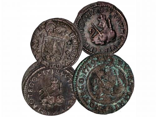 FELIPE V. Lote 4 monedas 1 (2) y 2 Maravedís (2). 1718 a 172