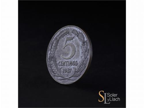 II REPÚBLICA. Prueba de 5 Céntimos. 1937. 2,74 grs. AE. Con 