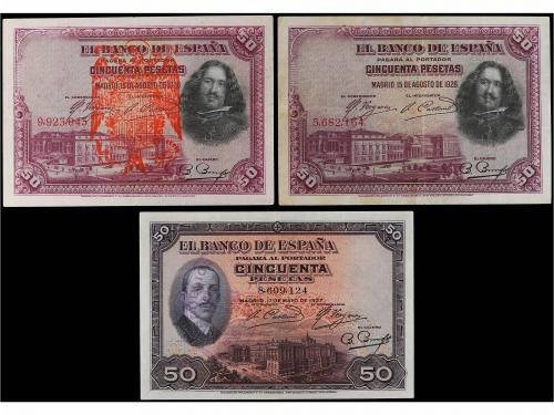 BILLETES ESPAÑOLES. Lote 3 billetes 50 Pesetas. 1927 y 1928.