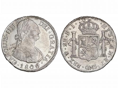 CARLOS IV. 2 Reales. 1805/4. POTOSÍ. P.J. 6,71 grs. Restos d