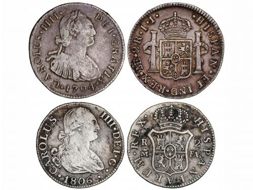 CARLOS IV. Lote 2 monedas 2 Reales. 1794 Lima I.J. y 1806 Ma