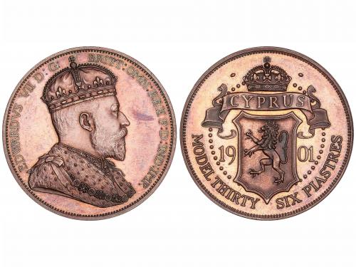 CHIPRE. 36 Piastras. 1901. EDUARDO VII. AE. Acuñación privad