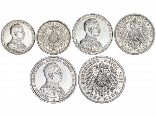 ESTADOS ALEMANES. Lote 3 monedas 2, 3 y 5 Marcos. 1913-A. GU