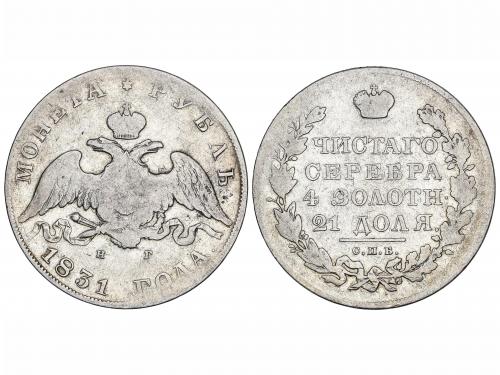 RUSIA. 1 Rublo. 1831-CPb. NICOLÁS I. SAN PETERSBURGO. H.G. 1