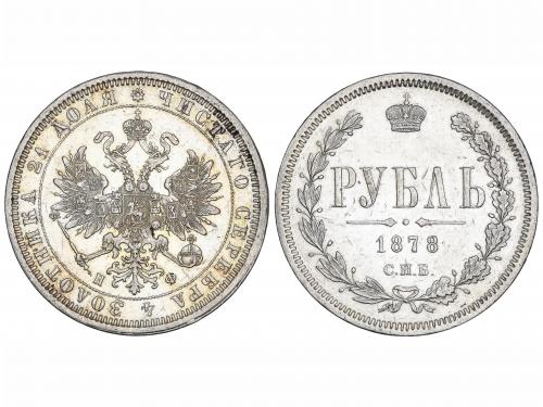 RUSIA. 1 Rublo. 1878-CPB. ALEJANDRO II. SAN PETERSBURGO. H.F