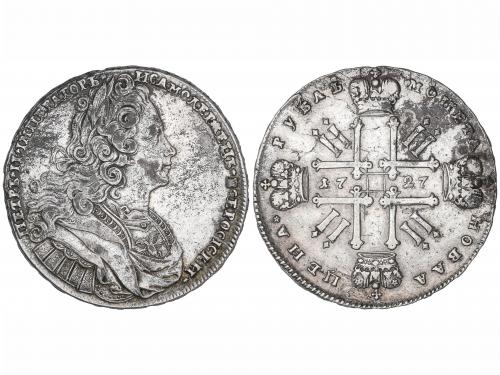 RUSIA. 1 Rublo. 1727. PEDRO II. 27,82 grs. AR. (Manchitas, p