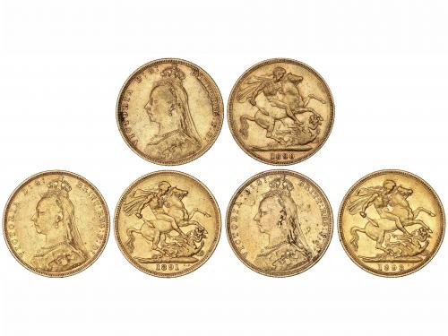 AUSTRALIA. Lote 3 monedas Soberano. 1890-M, 1891-M y 1893-M.