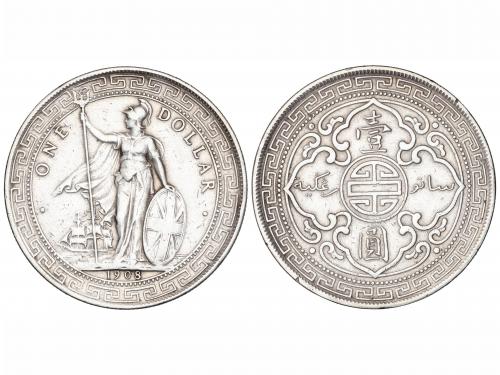 GRAN BRETAÑA. Dólar de Comercio. 1908-B. EDUARDO VII. BOMBAY