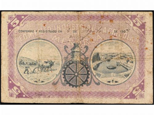 ANTIGUOS. 5 Pesetas. 1 Agosto 1908. FOMENTO INDUSTRIAL Y AGR