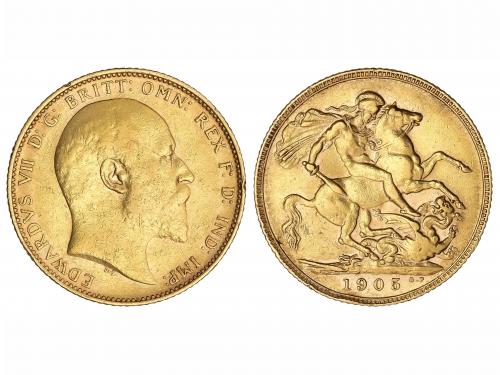 GRAN BRETAÑA. Soberano. 1905. EDUARDO VII. 7,95 grs. AU. (Ra