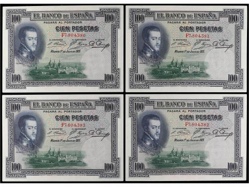 GUERRA CIVIL, ZONA REPUBLICANA. Lote 4 billetes 100 Pesetas.