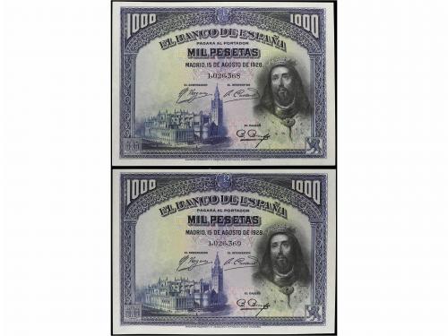 GUERRA CIVIL, ZONA REPUBLICANA. Lote 2 billetes 1.000 Peseta