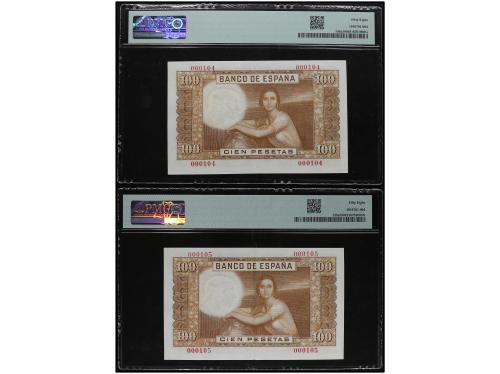 ESTADO ESPAÑOL. Lote 2 billetes 100 Pesetas. 7 Abril 1953. J