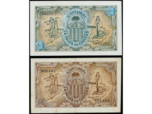 CATALUNYA. Lote 2 billetes 50 Cèntims y 1 Pesseta. 9 Setembr