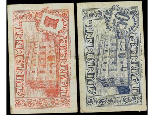 CATALUNYA. Lote 2 billetes 50 Cèntims y 1 Pesseta. Aj de LLA