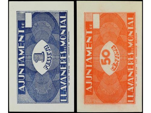 CATALUNYA. Lote 2 billetes 50 Cèntims y 1 Pesseta. Aj. de LL